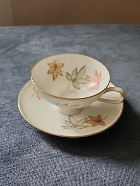 Thomas Rosental Germany Autumn Leafes Gold Rim Teacup & Sauser Vintage